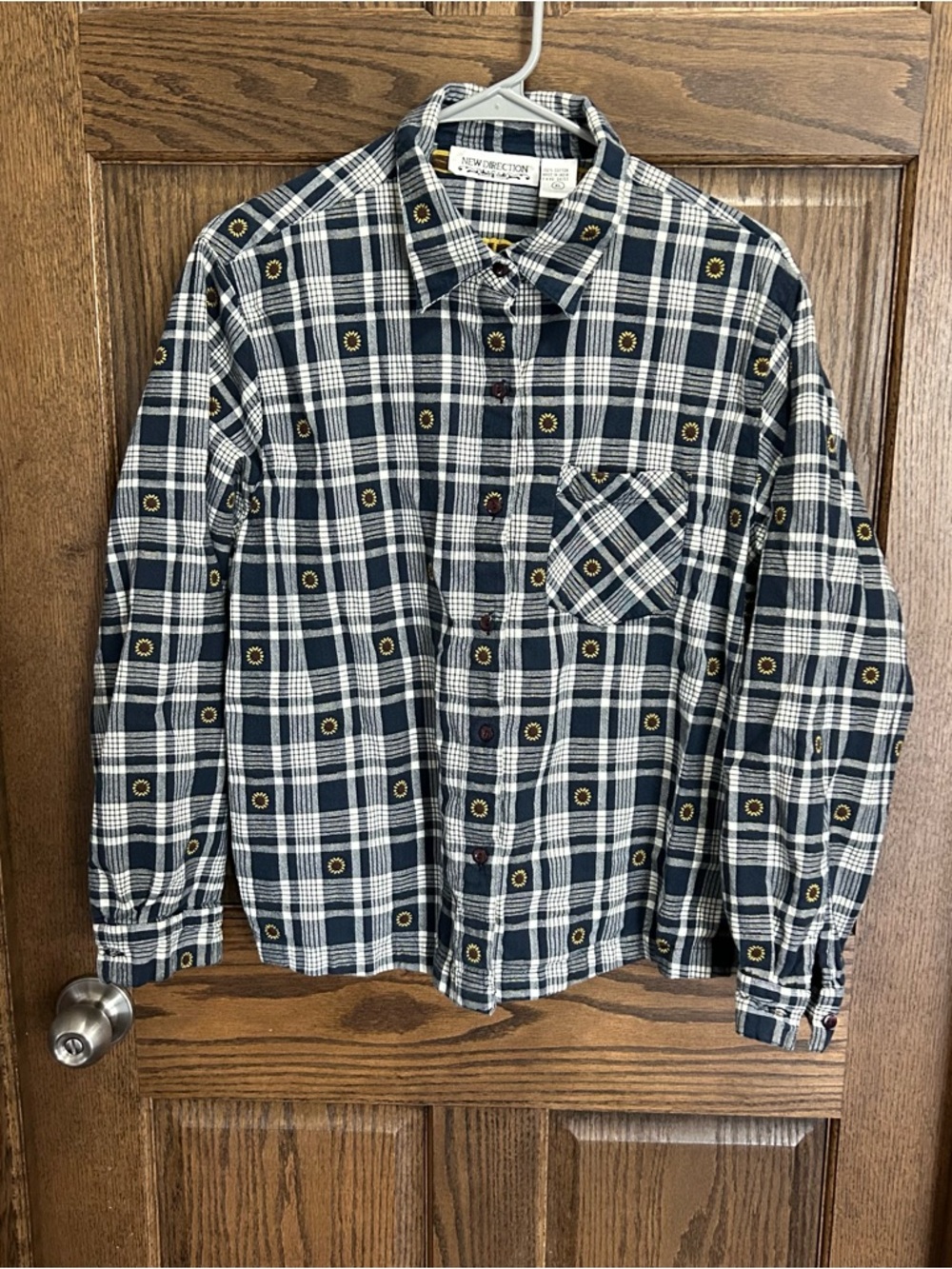 new directions Navy, White & Gold Plaid Button-Down Shirt